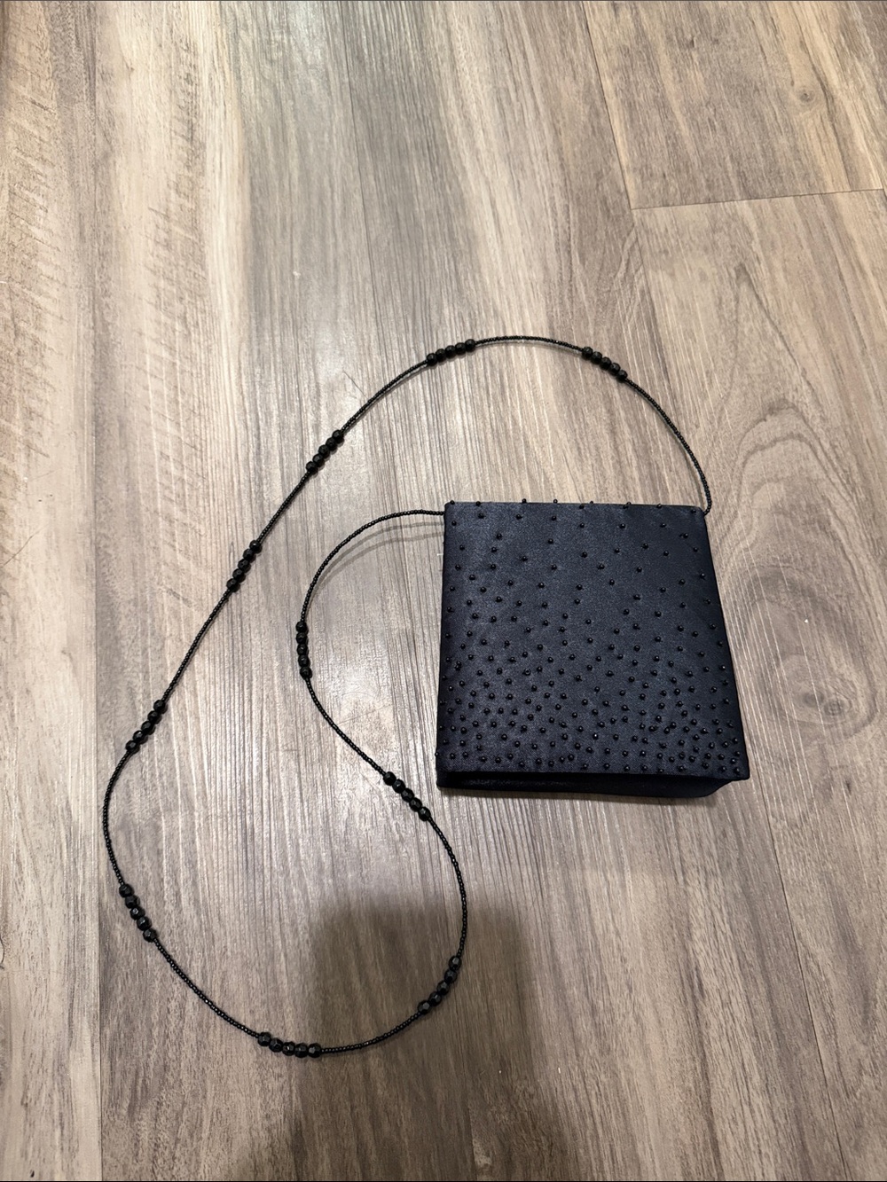 ✨ Jessica McClintock Black Satin Beaded Evening Crossbody Bag Formal Prom Y2K